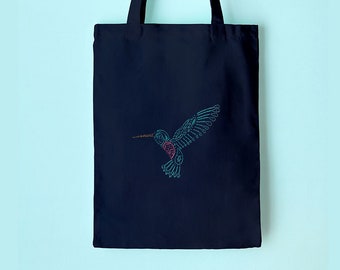 Hummingbird Embroidery Tote Kit, Craft Kit for Beginners, Paisley Hoop Art, DIY Tote Bag, Modern Needlework, Hand Embroidery Kit