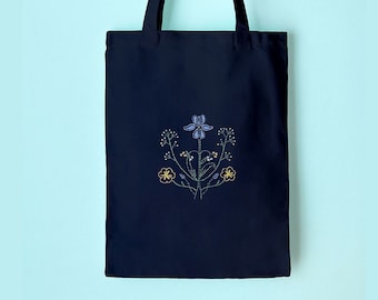 Beginner Botanical DIY Tote Bag Embroidery Kit, Organic Cotton Craft Set