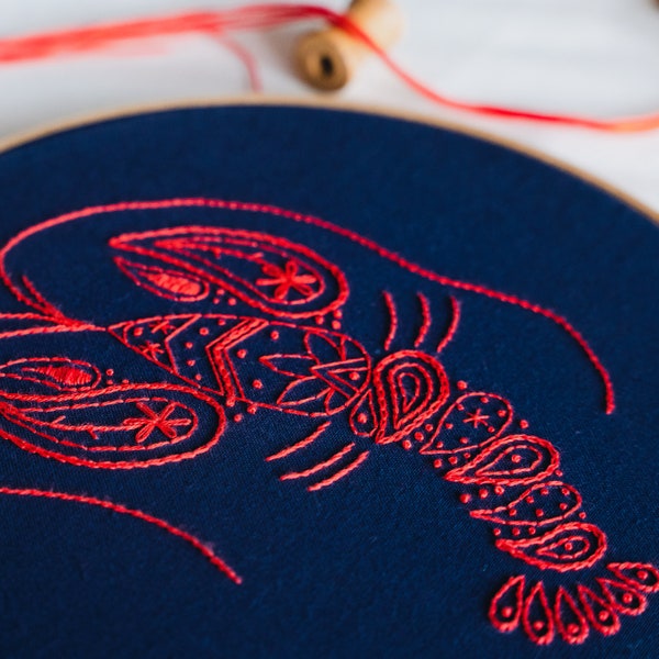 Lobster Embroidery Kit, Craft Kit for Beginners, Paisley Hoop Art, Modern Needlework Set, Animal Lovers Gift, DIY embroidery pattern