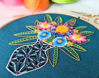 Flower Vase Embroidery Pattern PDF for Beginners Embroidery Digital Download Embroidery Instructions Download