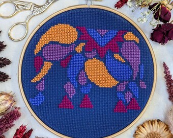 Beginner Cross Stitch Kit, Elephant 6" Craft Gift Set