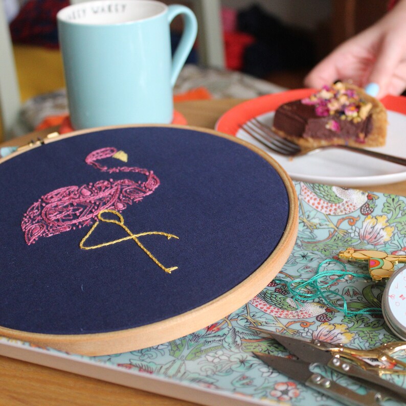 Flamingo Embroidery Kit, Craft Kit for Beginners, Paisley Hoop Art, Modern Needlework Set, Animal Lovers Gift, DIY embroidery pattern image 6