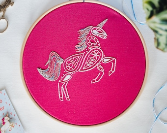 Beginner Unicorn Embroidery Kit, 8-Inch Organic Cotton DIY Craft Set
