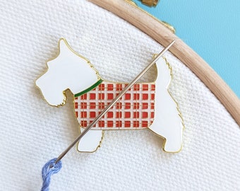Scottie Dog Magnetic Needle Minder for Embroidery, Cross Stitch and Sewing, Enamel Needle Craft Accessory