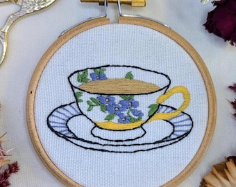 Mini Teacup Embroidery Kit, 3-Inch Organic Cotton DIY Craft Set for Beginners