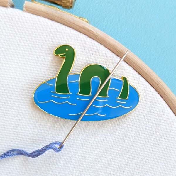 Nessie Magnetic Needle Minder for Embroidery, Cross Stitch and Sewing, Enamel Needle Craft Accessory, Loch Ness Monster