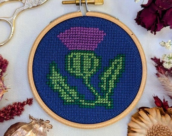 Beginner Cross Stitch Kit, Mini Scottish Thistle 3" Craft Gift Set