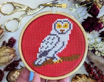 Beginner Cross Stitch Kit, Mini Snowy Owl 3" Craft Gift Set
