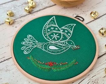 Christmas Dove Embroidery Pattern PDF for Beginners Embroidery Digital Download Embroidery Instructions Download