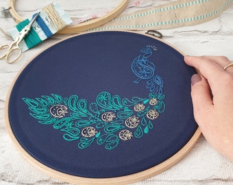 Peacock Embroidery Pattern - PDF for Beginners - Modern DIY Hand Embroidery Digital Download