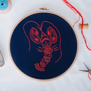 Beginner Lobster Embroidery Kit for Beginner Craft Kit Gift for Friend Beginner Embroidery Kit Gift DIY Creative Gift Mindful Craft Set