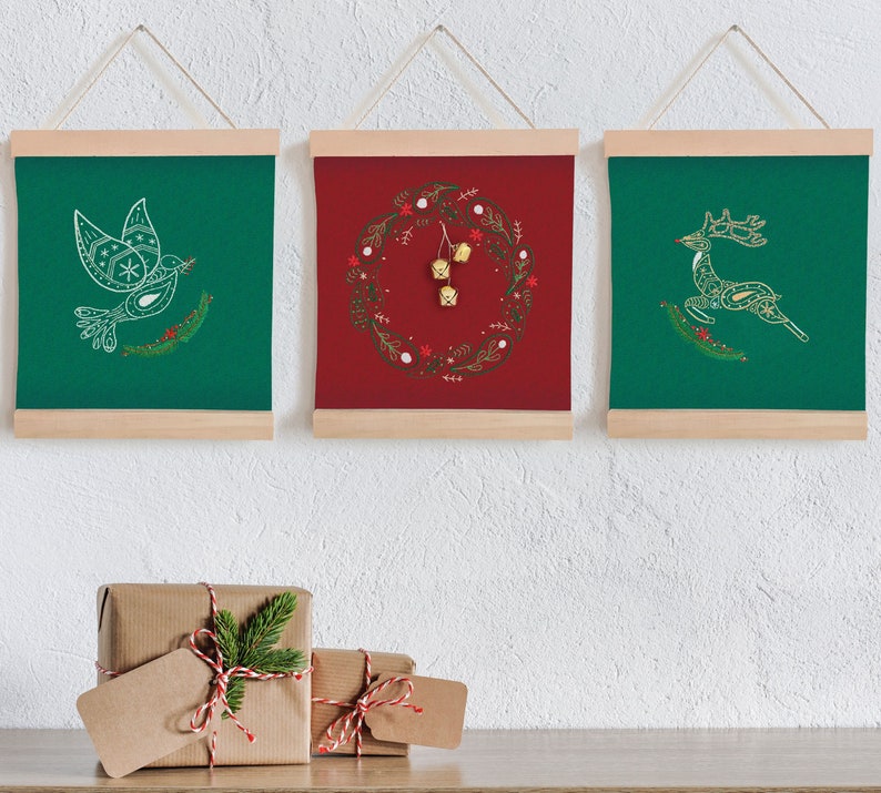 Reindeer Banner Embroidery Kit, Craft Kit for Beginners, Christmas Decoration DIY banner kit, Modern Needlework, Hand Embroidery Kit image 5