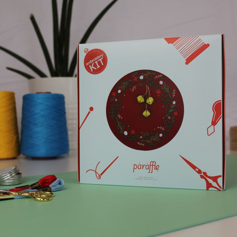 Christmas Wreath Embroidery Kit, Craft Kit for Beginners, Paisley Hoop Art, Modern Needlework Set, Christmas Gift, DIY embroidery pattern image 7