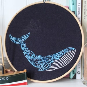 Whale Embroidery Kit, Craft Kit for Beginners, Paisley Hoop Art, Modern Needlework Set, Animal Lovers Gift, DIY embroidery pattern image 1