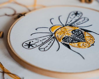 Bee Embroidery Pattern PDF for Beginners Embroidery Digital Download Embroidery Instructions Download