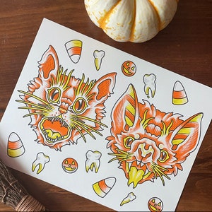 Halloween Cat & Bat Print