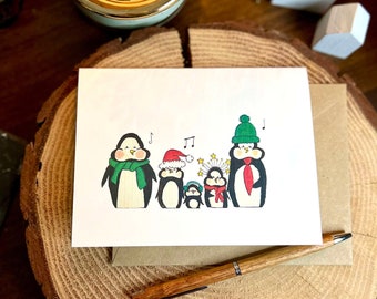 Singing Penguins Christmas Card, Printable Holiday Card (JPEG/PDF Download)