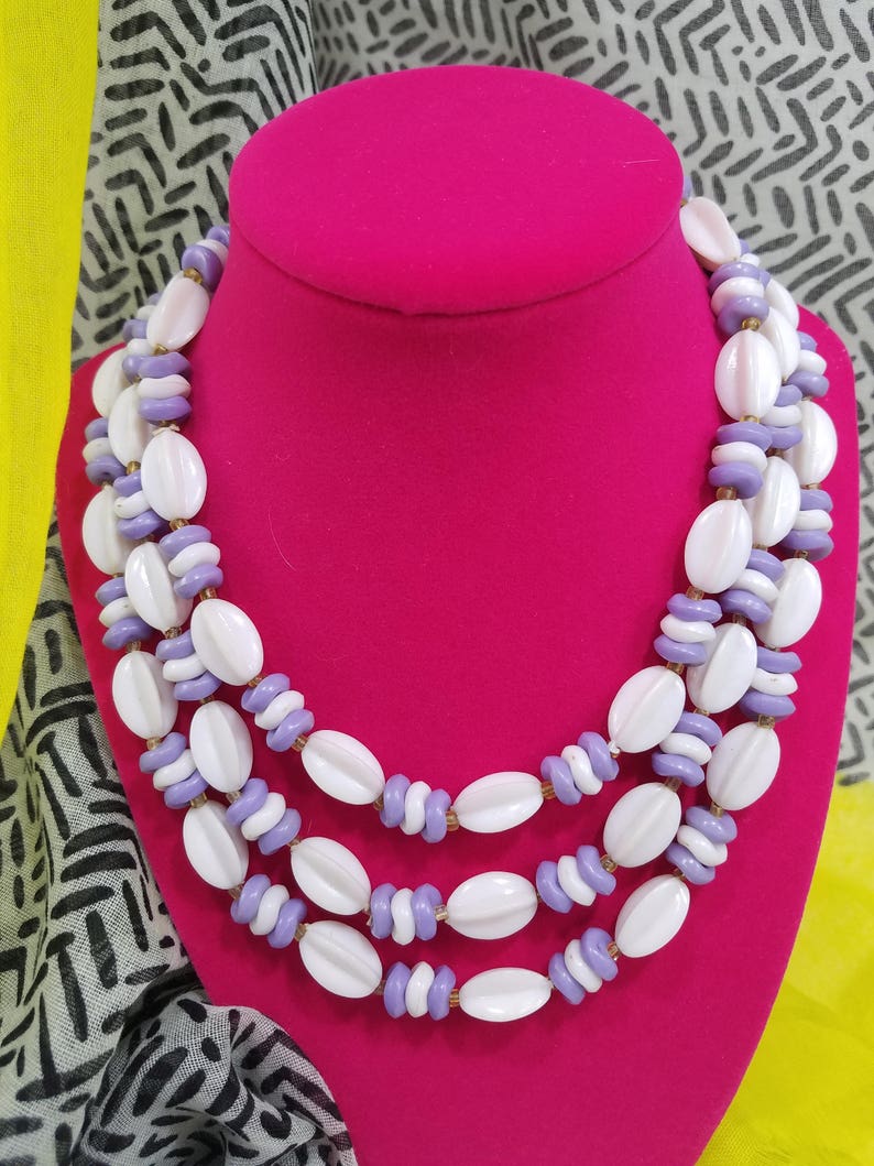 Triple Strand Plastic Beaded Necklace from Hong Kong Fun /& Charming