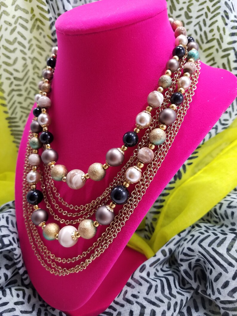 Stunning & Unique MultiStrand Beaded and Gold Tone Chain Etsy