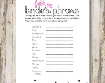 PRINTABLE Bridal Engagement Bachelorette Party Game - Bachelorette Party, Bridal Shower, Party Games, Bachelorette Games, Bridal Shower