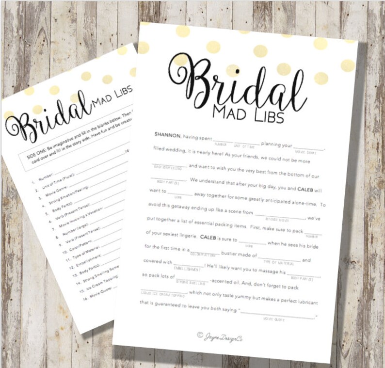 PRINTABLE Personalized Bridal MAD LIBS - Bachelorette Party Games ...