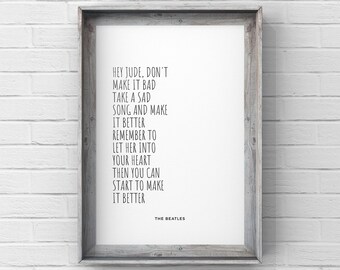 Beatles Lyrics Print Etsy