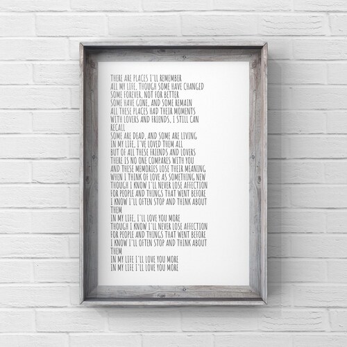 Beatles in My Life Wall Art Song Lyrics Wall Art Beatles Etsy