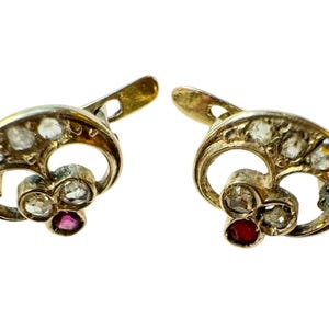 Vintage Art Deco Stud Earrings with Rose-Cut Diamonds and Natural Rubies