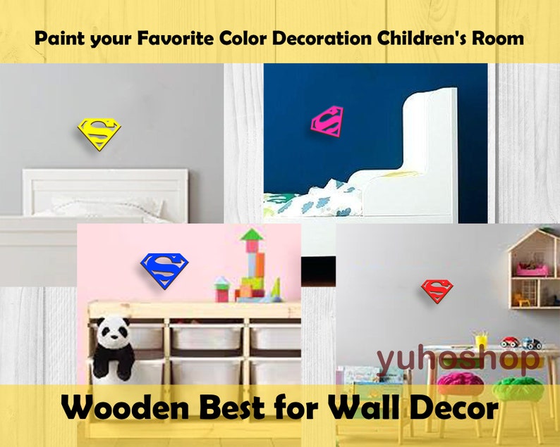 Superman Hero logo Wood Cutout Shape-Laser Cut Unfinished Wood for Superhero Heroes signs,Justice League symbol and Wall Nursery Decoration