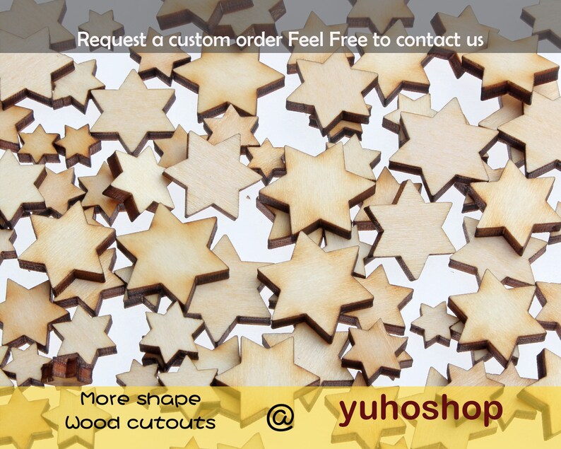 Hexagram 6 star Shape Mini Mixed Small Wooden piece for Embellishment Scrapbook,DIY jewelry Earrings Craft Button ornament and Card Making