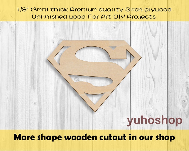 Superman Hero logo Wood Cutout Shape-Laser Cut Unfinished Wood for Superhero Heroes signs,Justice League symbol and Wall Nursery Decoration