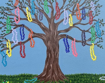 Mardi Gras Bead Tree Painting: New Orleans Art, Original Acrylic on Canvas