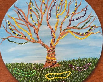 Mardi Gras Bead Tree Painting: New Orleans Art, 10x10 Canvas