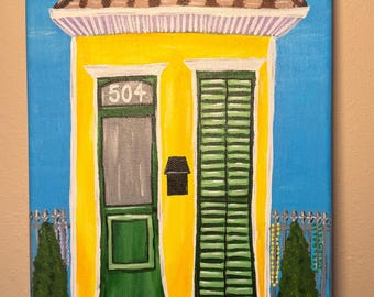 Mardi Gras Shotgun House Painting, Original NOLA Art, 8x16 Canvas