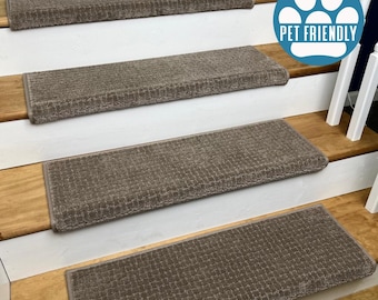 Pawstruck Driftwood (plus other colors) Pet Friendly True Bullnose® Padded Carpet Stair Tread (Sold Each)