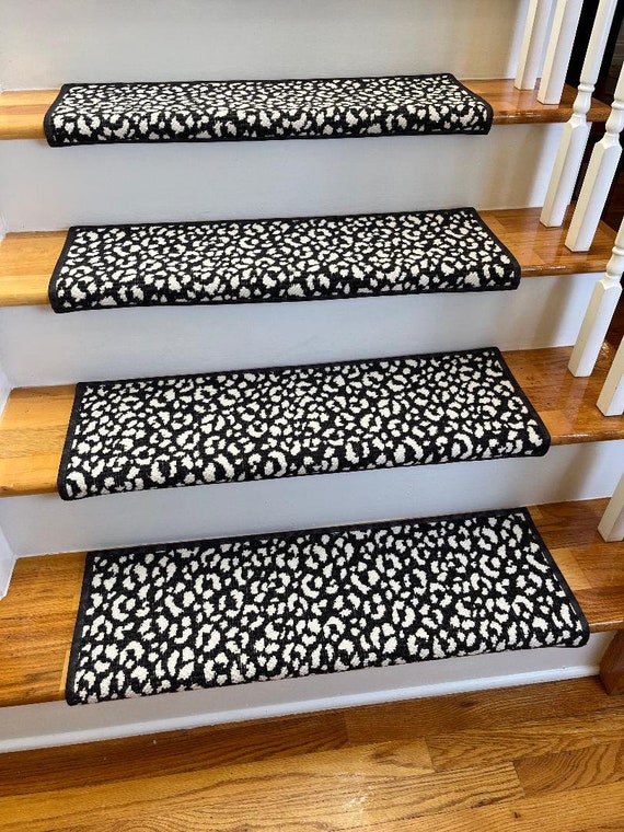 Savoy Leopard Onyx (plus other colors) Wool Blend! True Bullnose® PADDED Carpet Stair Tread Runner Replacement for Style, Comfort and Safety