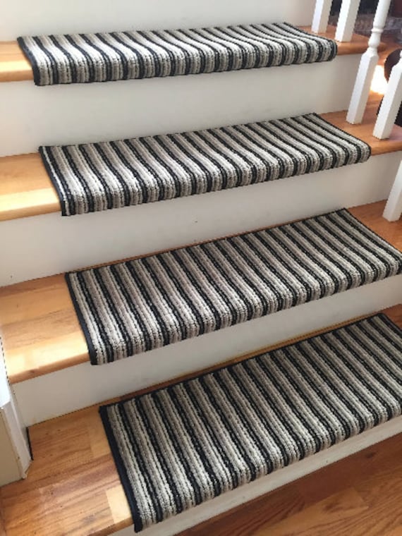 Black Tie Empire 100% New Zealand Wool! - TRUE Bullnose™ Carpet Padded Stair Treads - Style, Comfort and Safety (Sold Each)