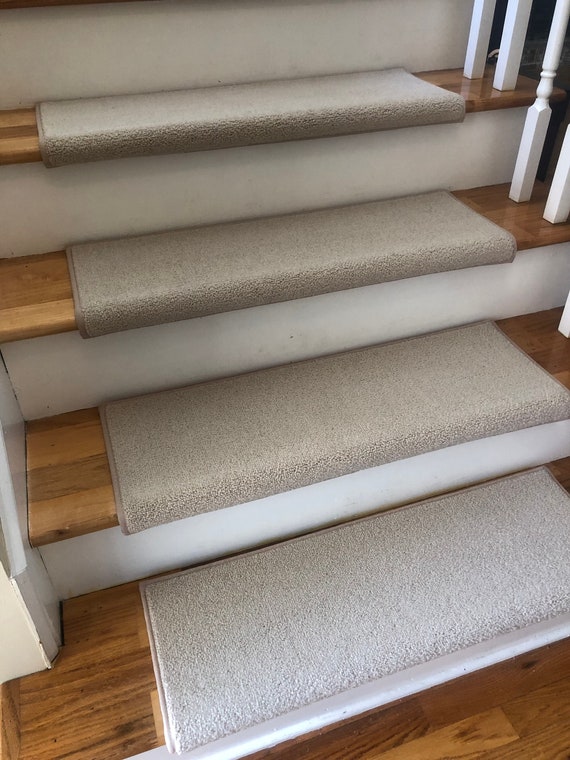 OPEN BOX SALE! Set of 12 Richmond Ivory EccoTex Wool! True Bullnose™ Padded Stair Treads 27" Wide x 10" Deep