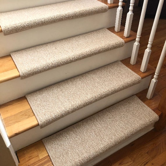 OPEN BOX SALE! Set of 15 Seaside Linen 100% Wool True Bullnose ® Carpet Stair Treads 31" wide X 10" deep