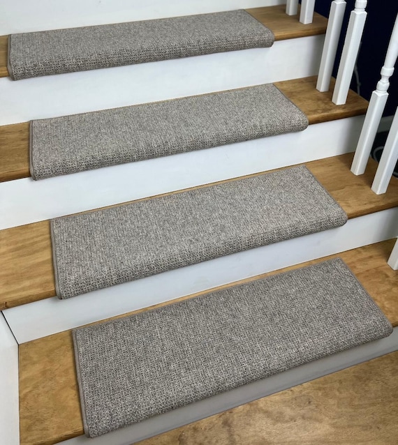 Washington Square Greystone (plus other colors) 100% Wool! True Bullnose® Padded Carpet Stair Tread (Sold Each)
