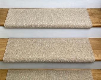 Charade Parchment 100% New Zealand Wool! - True Bullnose® Padded Carpet Stair Tread (Sold Each)