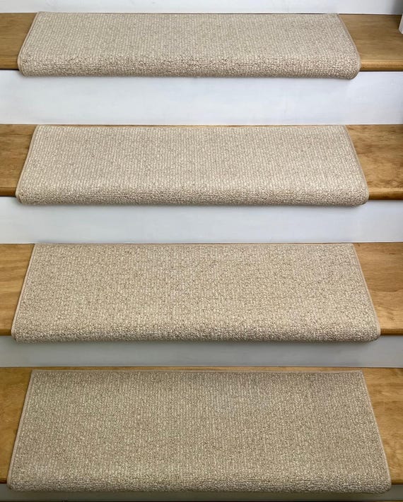 Charade Parchment 100% New Zealand Wool! - True Bullnose® Padded Carpet Stair Tread (Sold Each)