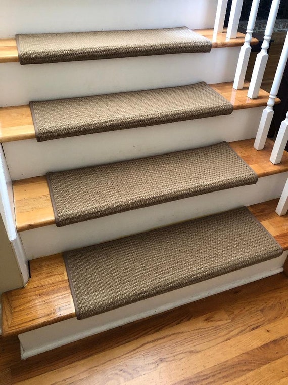 SALE BOX SET! - Set of 14 Marquess Toffee 100% New Zealand Wool True Bullnose™ Stair Treads 27" wide X 10" deep