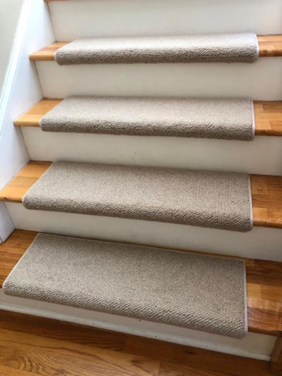 Ready to ship! Norfolk Tweed Linen TRUE Bullnose™ Padded Carpet Stair Treads 31" Wide X 10" Deep  (Sold Per Step/Each)