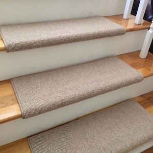 Ready to Ship Bristol Tan EccoTex Wool! - True Bullnose™ Stair Treads 31&quot; Wide x 10&quot; Deep (Sold Each)