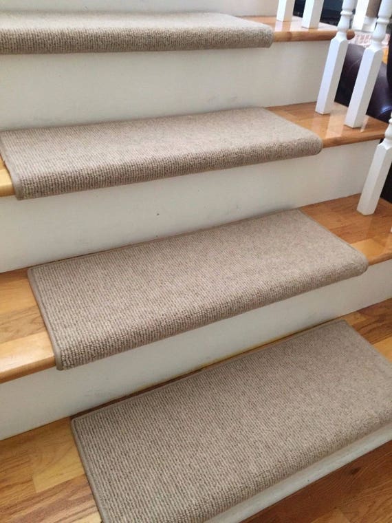 SALE BOX SET! Set of 14 Bristol Tan Ecco Tex Wool Blend True Bullnose® Padded Stair Treads 27" wide X 10" deep