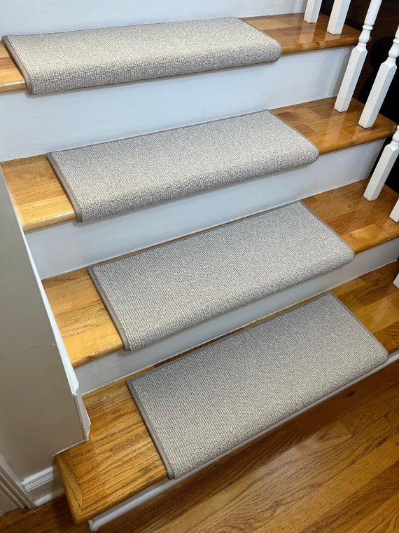 SALE BOX SET! Set of 14 Intuition Khaki 100% New Zealand Wool Padded True Bullnose® Stair Treads 31" Wide X 10" Deep