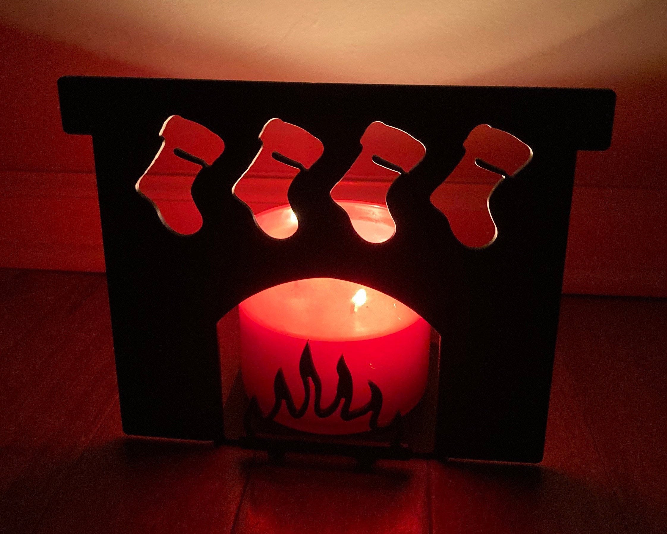 Fireplace and Stockings Solid Metal Candle Holder Illuminated - Etsy