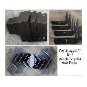 PostHugger™ SINGLE Pergola 8 Pc or 12 Pc Bracket Set! | For 6x6 (5.5&quot;x5.5&quot;) Posts | 1/8&quot; Plate Steel Made In USA