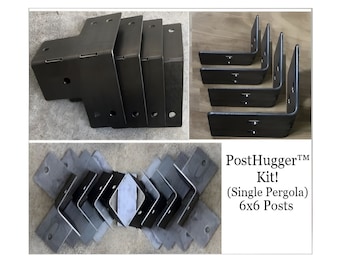 PostHugger™ SINGLE Pergola Bracket Set 8 Pc or 12 Pc | For 6x6 Posts, 1/8" Steel, Made In USA